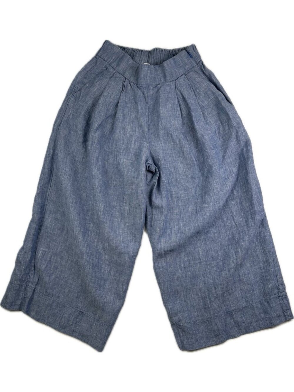 GAP Women's 100% Linen Wide Leg Cropped Pants Blue 0 XS High Waisted